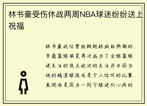 林书豪受伤休战两周NBA球迷纷纷送上祝福